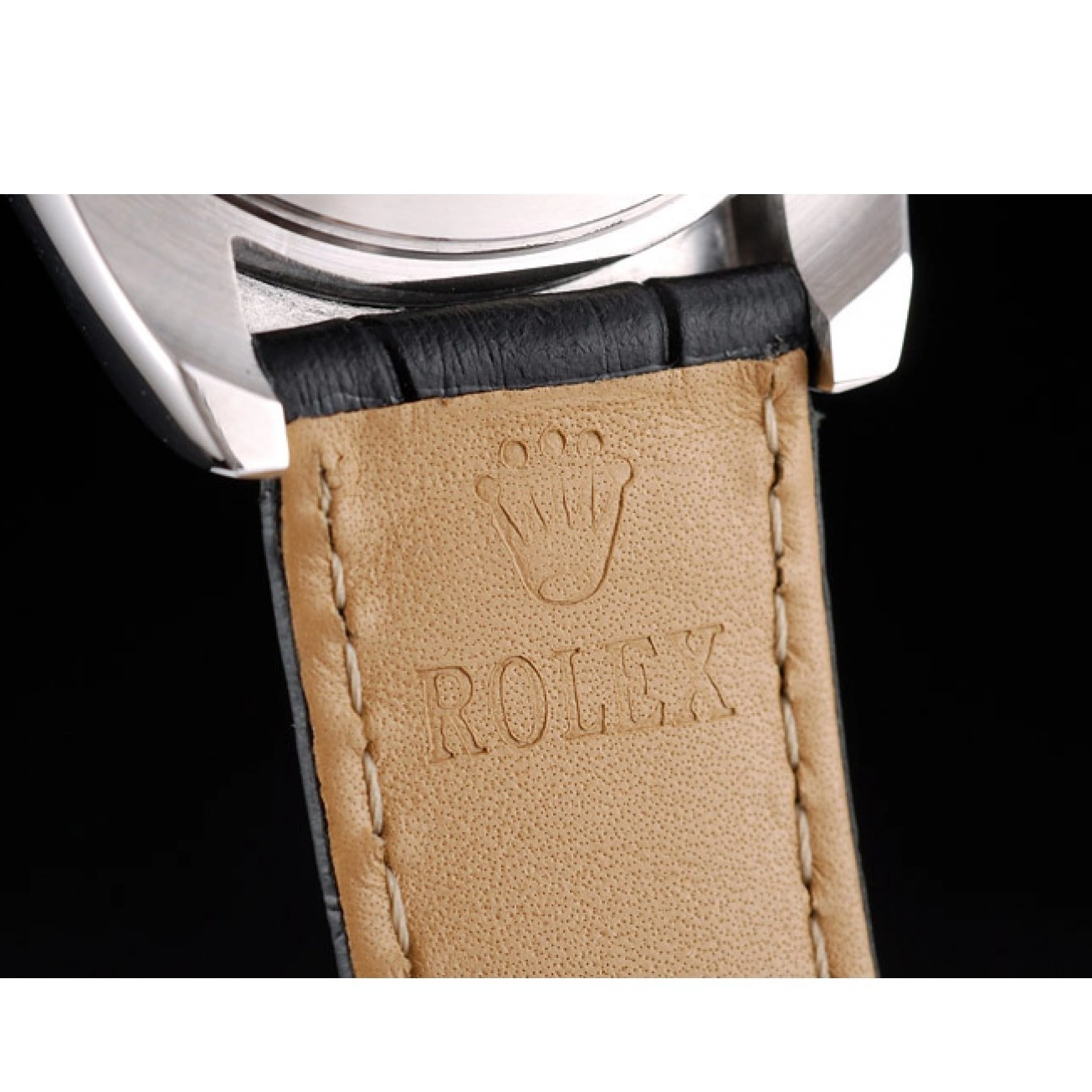 Good copy rolex watches Stainless Blue Rolex Case Steel Black Dial Daytona Strap Leather 0816